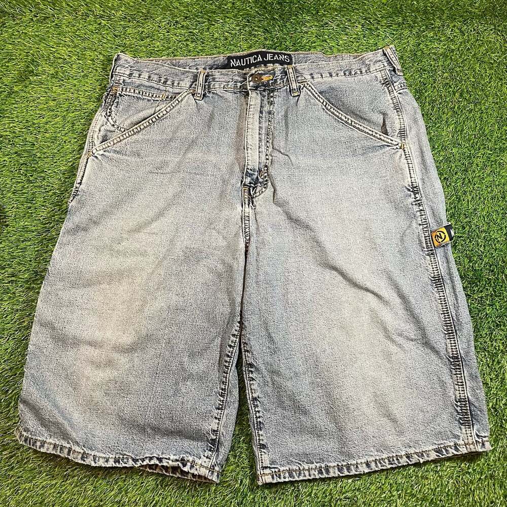 Vintage Nautica Jeans Company Light Wash Denim Carpenter Jorts Shorts Size 36